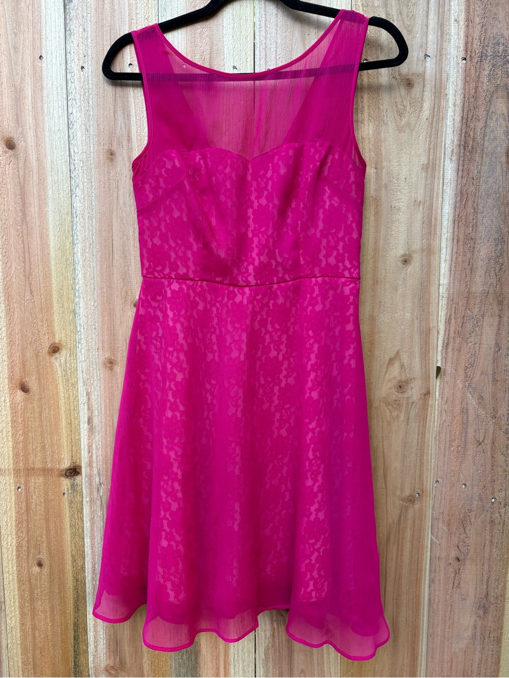 Betsey Johnson Vintage Hot Pink Sleeveless Chiffon Lace Fit-&-Flare Dress